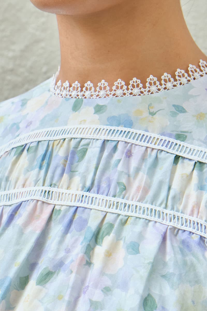 Daytona Flared Blouse - Aqua Floral - Image 5