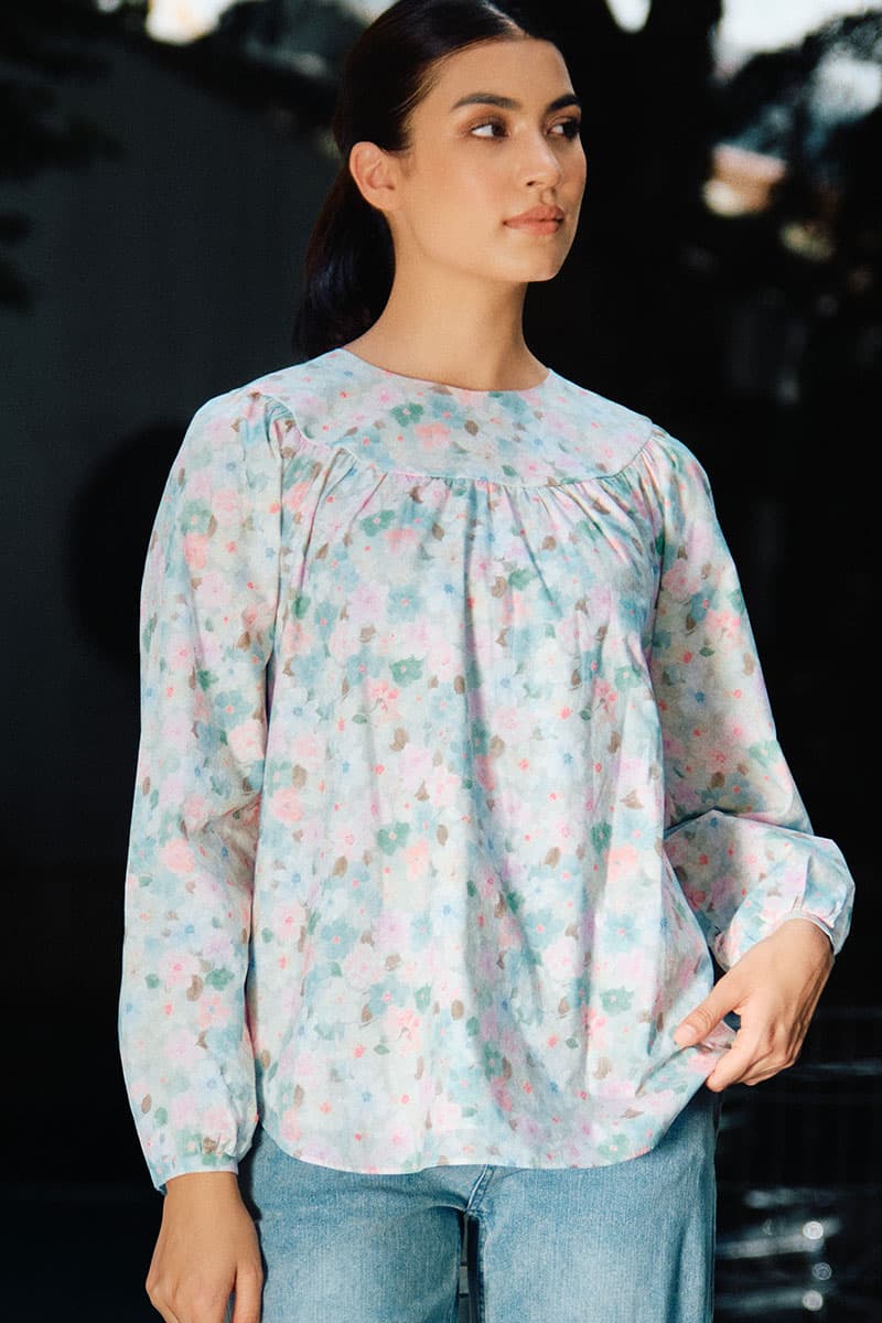 Valley Raglan Sleeve Blouse - Aloe/Pink Floral - Image 1