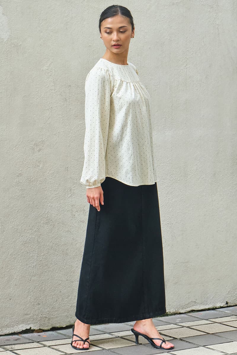 Valley Raglan Sleeve Blouse - Cream Polka - Image 3