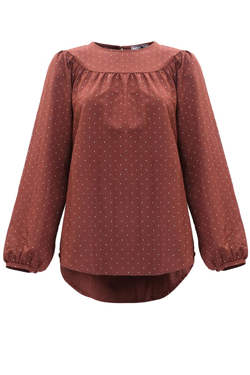 Valley Raglan Sleeve Blouse - Brown Polka - Image 2
