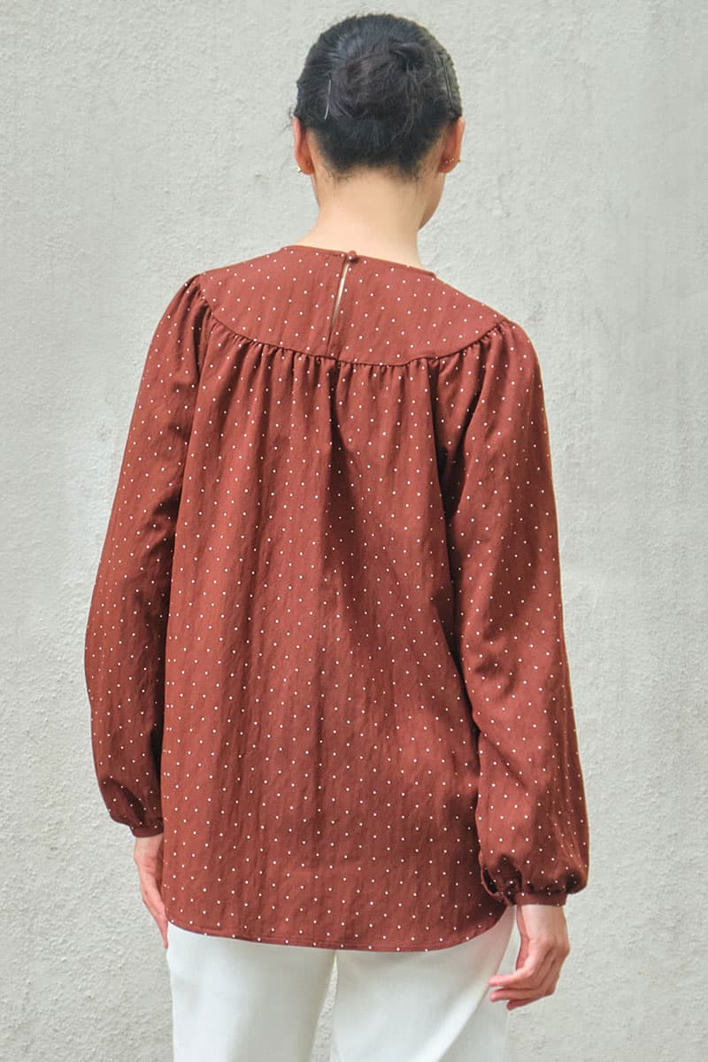 Valley Raglan Sleeve Blouse - Brown Polka - Image 4