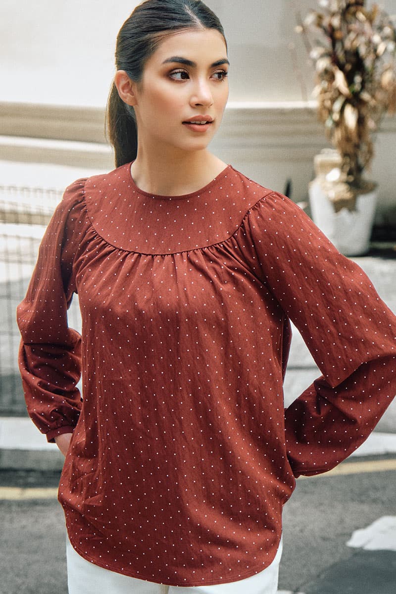 Valley Raglan Sleeve Blouse - Brown Polka - Image 1
