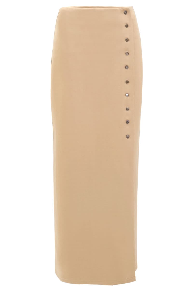 Leeder Button Slit Skirt - Camel - Image 2