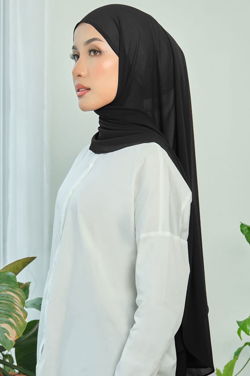 Aida Chiffon Tudung Headscarf - Black - Image 2