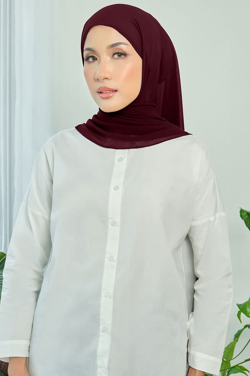 Aida Chiffon Tudung Headscarf - Burgundy - Image 2